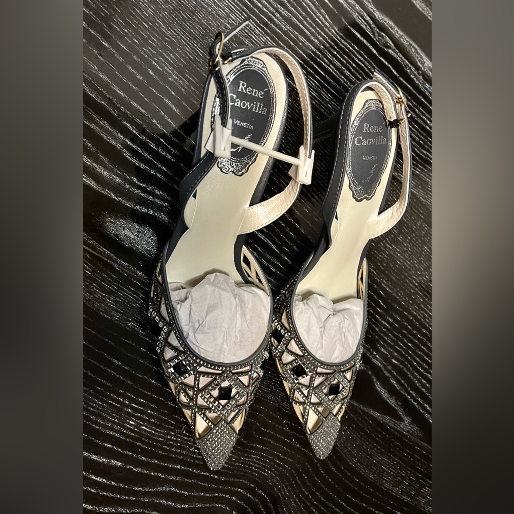 Rene Caovilla Black and Silver Heels